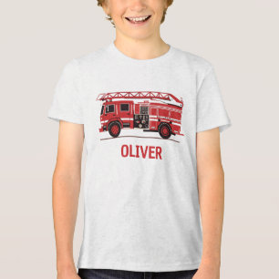 Camiseta Caminhão de Bombeiros Vermelho Silhueta Personaliz