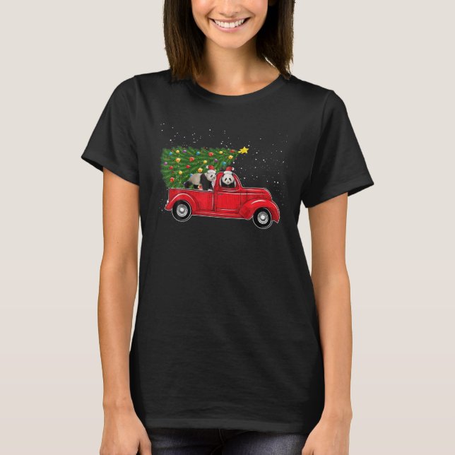 Camiseta Caminhão de Carro Vermelho de Natal Panda Bear com (Frente)