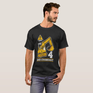 Camiseta Caminhão de Construção 4º Aniversário Escavadeira