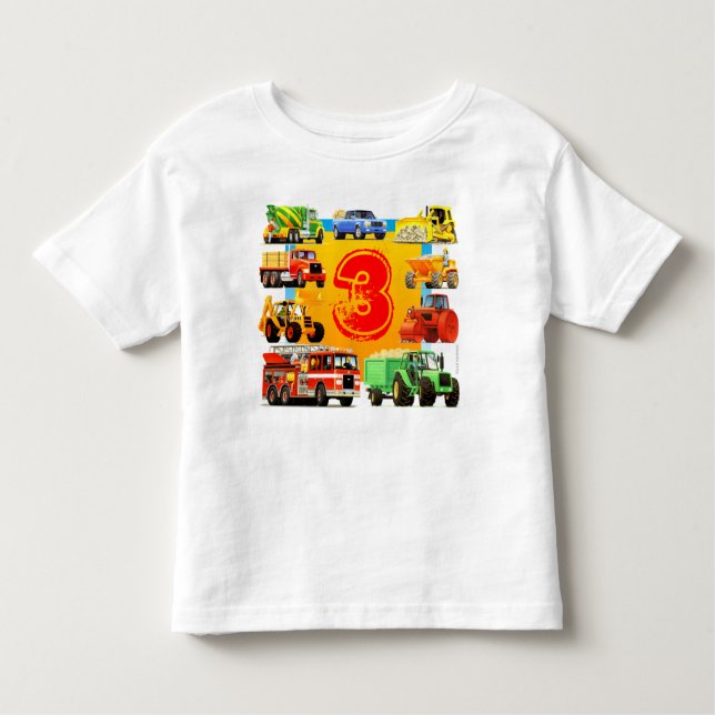 Camiseta Caminhão de Construção de aniversário de 3 anos de (Frente)