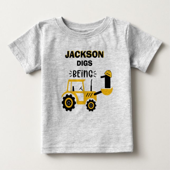 Camiseta Caminhão de Construção Meninos Primeiro Aniversári (Frente)
