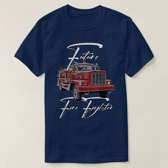Camiseta Caminhão de Fogo, Futuro Bombeiro, Caminhão clássi (Frente do Design)