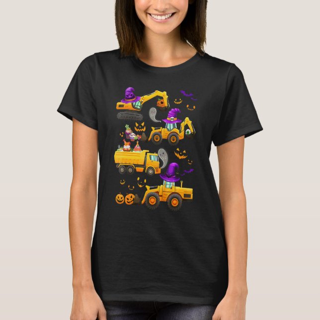 Camiseta Caminhão de Guindaste de Halloween Veículo de Cons (Frente)