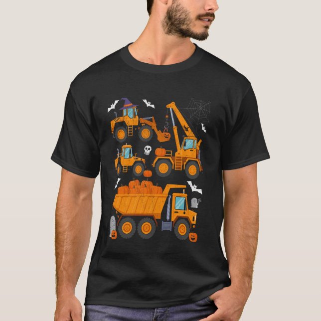 Camiseta Caminhão de Guindaste de Halloween Veículo de Cons (Frente)