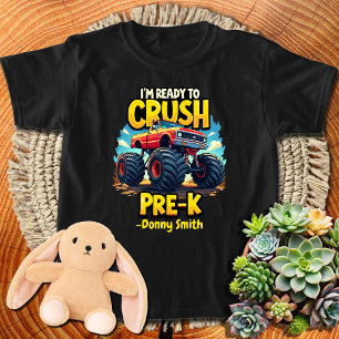 Camiseta Caminhão de Monstro Pré-K De Volta Ao Nome Persona