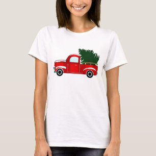 Camiseta Caminhão de Natal Vermelho Natal Rústico Festa