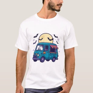Camiseta Caminhão de Sorvete Assombrado Arte Retro de Hallo