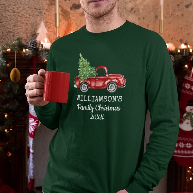 Camiseta Caminhão de Vintage da Família Personalizado Longo (Customize to change text color, style or text size.)