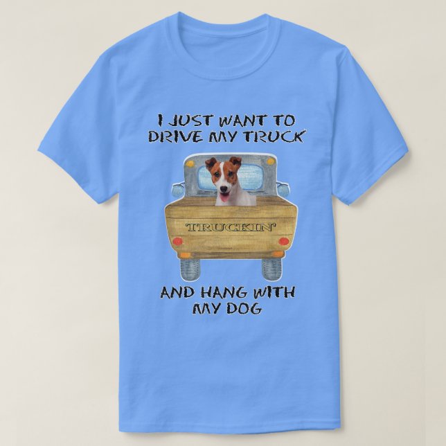 Camiseta Caminhão Dirigindo Cachorro Jack Russell (Frente do Design)