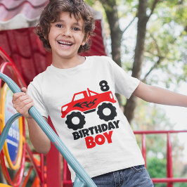 Camiseta Caminhão do Monstro Vermelho Birthday Boy com Idad