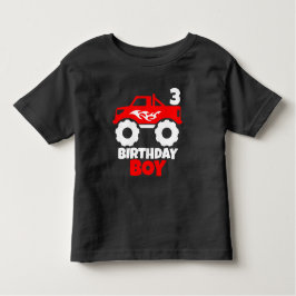 Camiseta Caminhão do Monstro Vermelho Birthday Boy com Pret