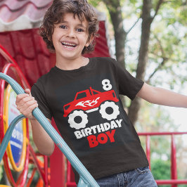 Camiseta Caminhão do Monstro Vermelho Birthday Boy com Pret