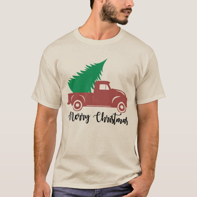 Camiseta Caminhão e árvore de Natal festivos (Frente)