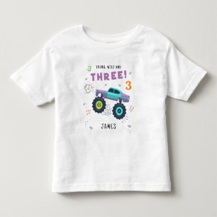 Camiseta Caminhão Monstro Aniversário de 3 anos Nome Person