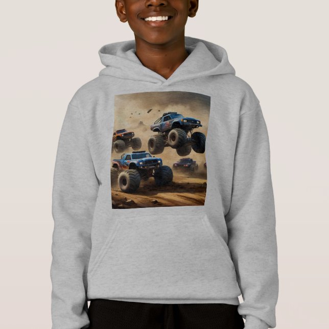 Camiseta Caminhão Monstro Caos, Capuz de Meninos (Frente)