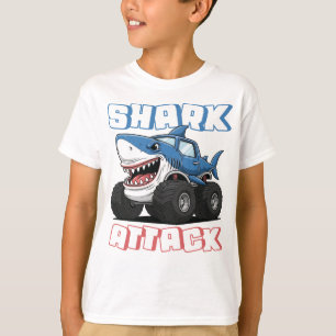 Camiseta Caminhão Monstro de Ataque de Tubarão para Criança