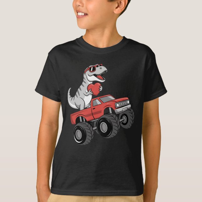Camiseta Caminhão Monstro de Dinossauro T Rex do Dia dos Na (Frente)