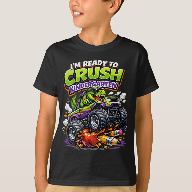 Camiseta Caminhão Monstro de Volta às Aulas para Meninos do (Frente)
