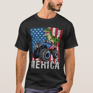 Camiseta Caminhão Monstro Dinossauro Americano Bandeira Ame