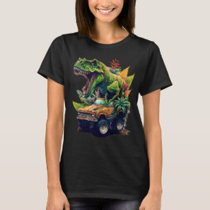 Camiseta Caminhão Monstro Dinossauro, Carro Circular T-Rex,