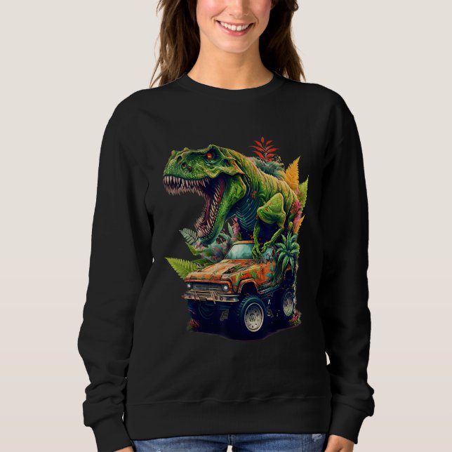 Camiseta Caminhão Monstro Dinossauro, Carro Circular T-Rex, (Frente)