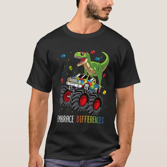 Camiseta Caminhão Monstro Dinossauro T-rex Conscientização  (Frente)