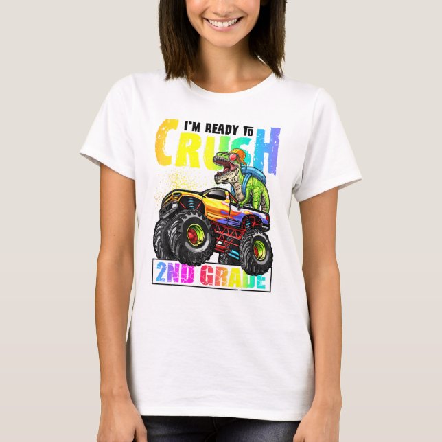 Camiseta Caminhão Monstro Do Dinossauro De Grau De segundo  (Frente)