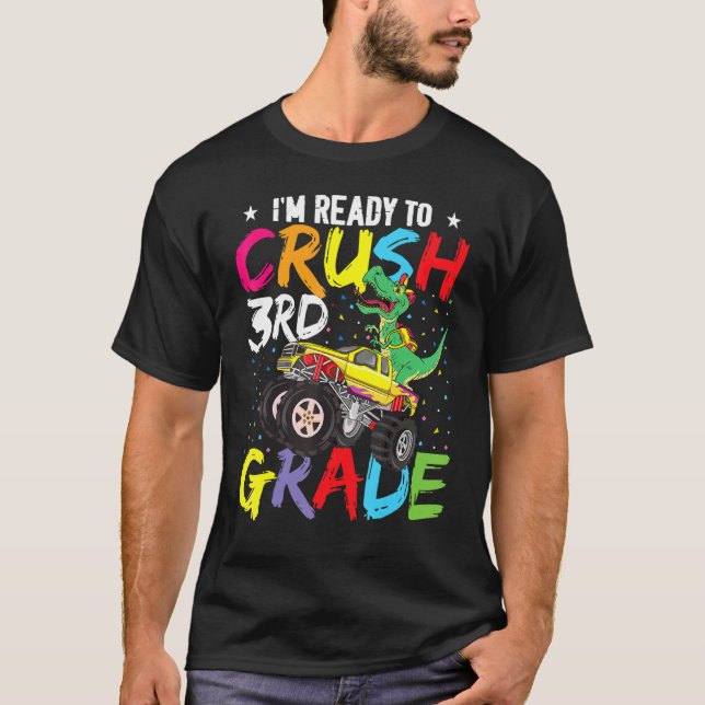 Camiseta Caminhão Monstro Do Dinossauro Pronto Para Esmagar (Frente)