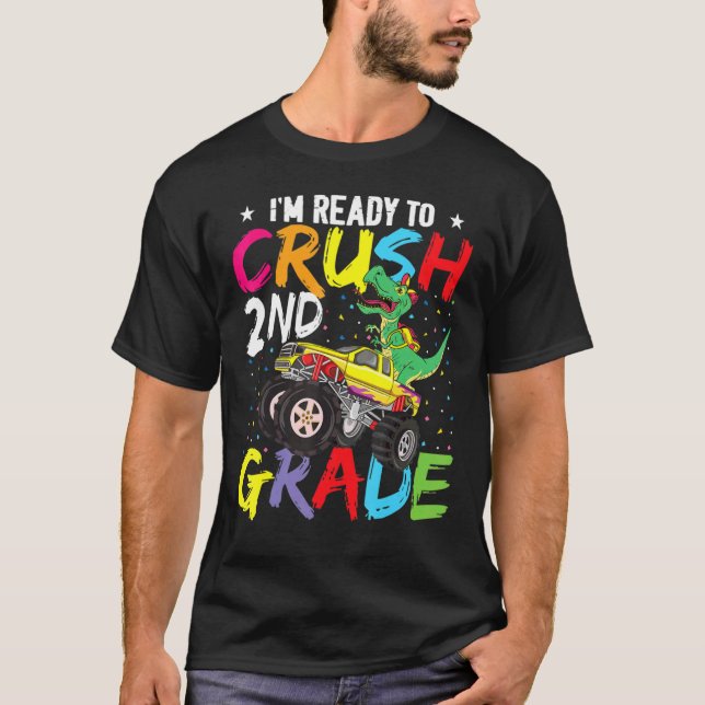 Camiseta Caminhão Monstro Do Dinossauro Pronto Para Esmagar (Frente)