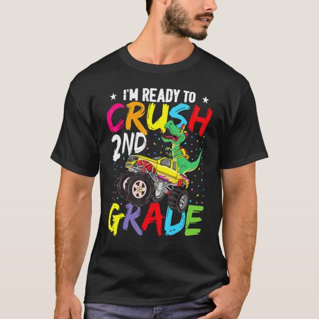 Camiseta Caminhão Monstro Do Dinossauro Pronto Para Esmagar (Frente)