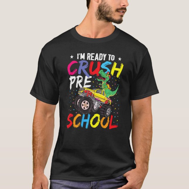 Camiseta Caminhão Monstro Do Dinossauro Pronto Para Esmagar (Frente)