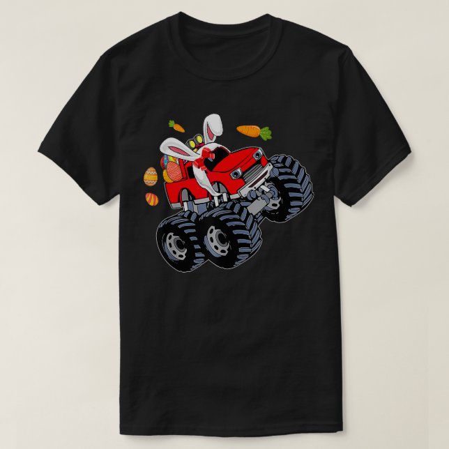 Camiseta Caminhão Monstro Engraçado Com Páscoa De Coelhinho (Frente do Design)