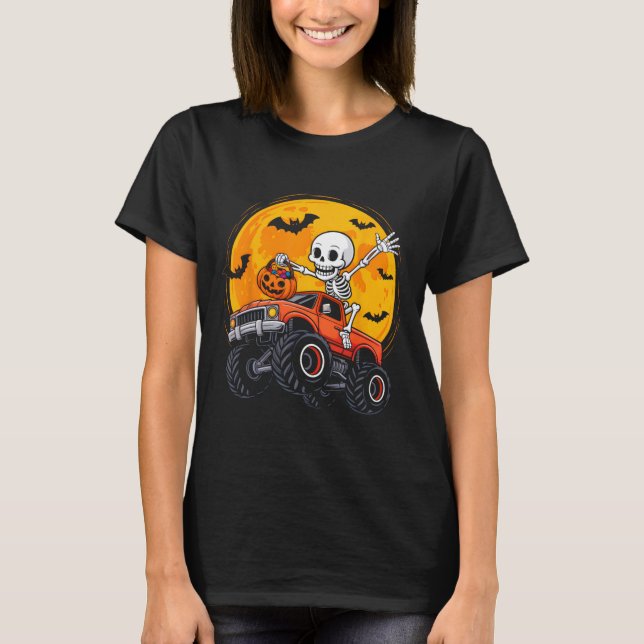 Camiseta Caminhão Monstro Esqueleto Lua Abóbora Halloween M (Frente)