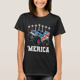 Camiseta Caminhão Monstro Infantil Bandeira Dos EUA Patriót