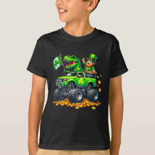Camiseta Caminhão Monstro Meninos T-rex Leprechaun Dia de S