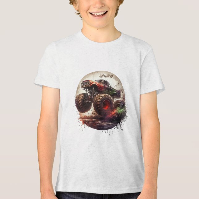 Camiseta Caminhão Monstro Personalizado “Revved Up & Ready  (Frente)