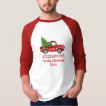 Camiseta Caminhão Personalizado R de Vintage de Natal Famil<br><div class="desc">Vintage Watercolor Red Truck,  no Natal da Família,  com Camisa de Natal Personalizada - Script Vermelho</div>
