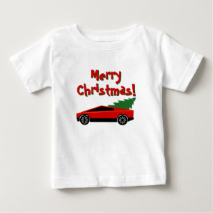 Camiseta Caminhão Tesla vermelho transportando uma árvore d