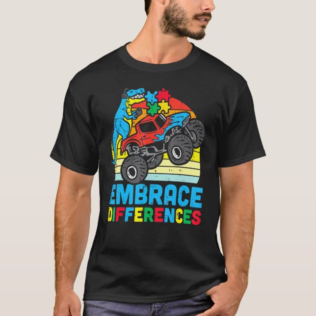 Camiseta Caminhão Trex Crianças Abrace Diferenças Conscient (Frente)