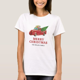 Camiseta Caminhão Vermelho Antigo de Natal