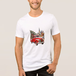 Camiseta Caminhão Vermelho Antigo de Natal com Árvore de Na