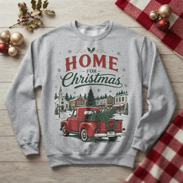 Camiseta Caminhão Vermelho Antigo em Casa para o Natal