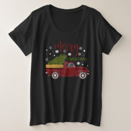 Camiseta Caminhão Vermelho Antigo Feliz Natal Árvore Fazend