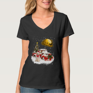Camiseta Caminhão Vermelho Árvore de Natal Retriever Dourad
