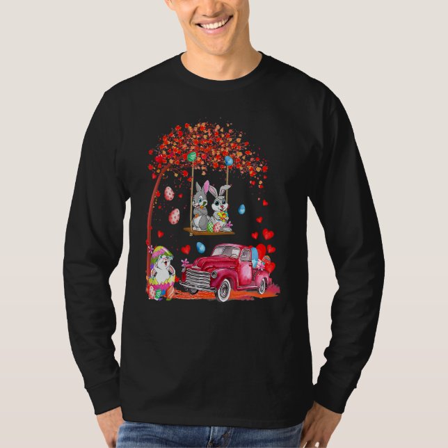 Camiseta Caminhão Vermelho Bonito Com Ovos De Páscoa E Sabo (Frente)