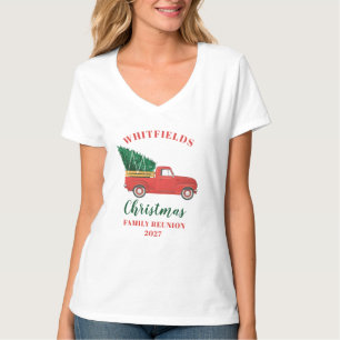 Camiseta Caminhão Vermelho de Natal Reunião de Família Pers