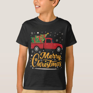 Camiseta Caminhão Vermelho Feliz Árvore de Natal Cheio de D