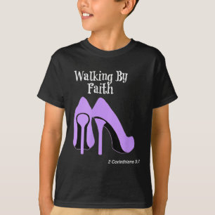Camiseta Caminhar Pela Fé Gráfico Design Cristão Com Roxo