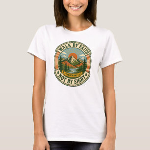 Camiseta Caminhar Pela Fé, Não Pela Visão, Insígnia Vintage
