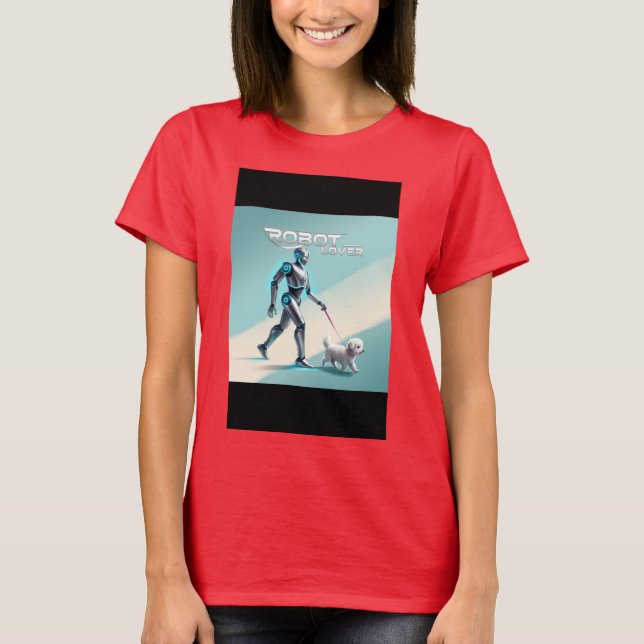 Camiseta Caminhar pelo Futuro: Robô e Cão Sci-Fi (Frente)